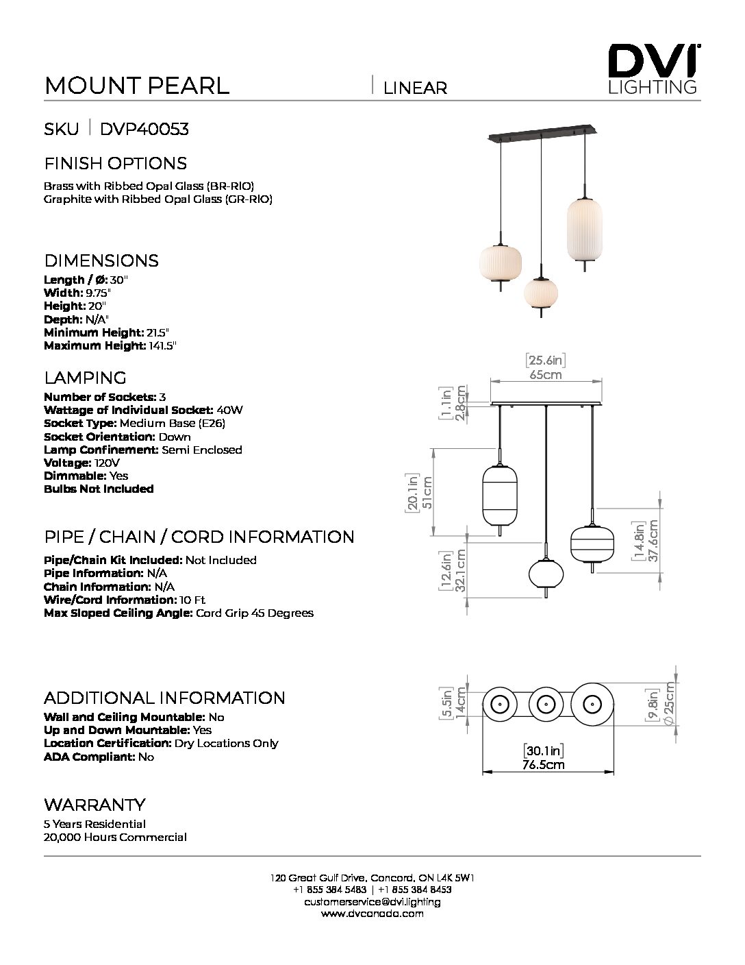 Mount Pearl 30" 3 Light Linear DVI Lighting Canada's Leading
